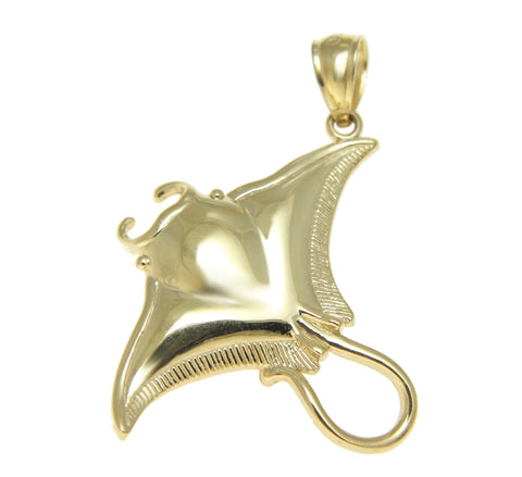 SOLID 14K YELLOW GOLD SHINY HAWAIIAN MANTA RAY FISH CHARM PENDENT