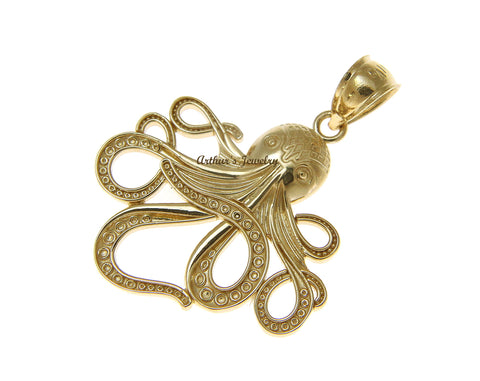 SOLID 14K YELLOW GOLD SHINY HAWAIIAN OCTOPUS CHARM PENDANT 21.50MM