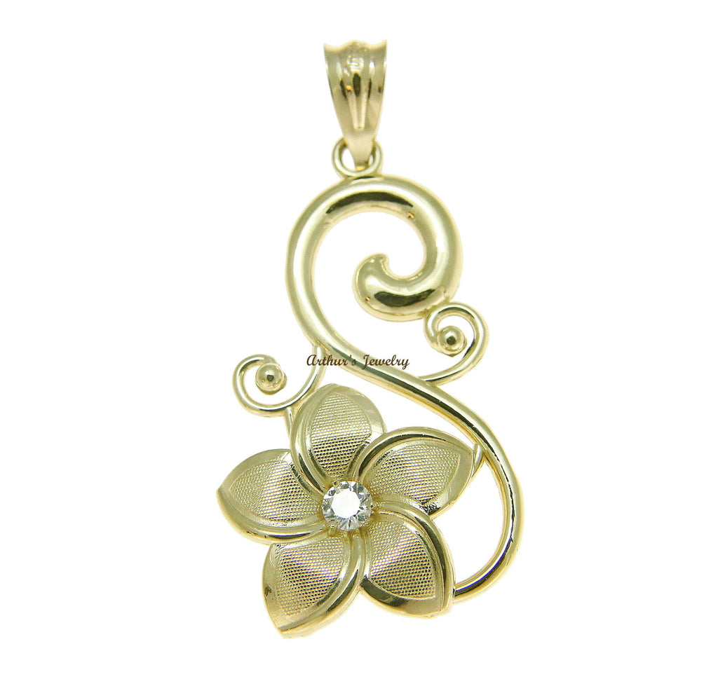 SOLID 14K YELLOW GOLD 15MM HAWAIIAN PLUMERIA FLOWER DESIGN PENDANT