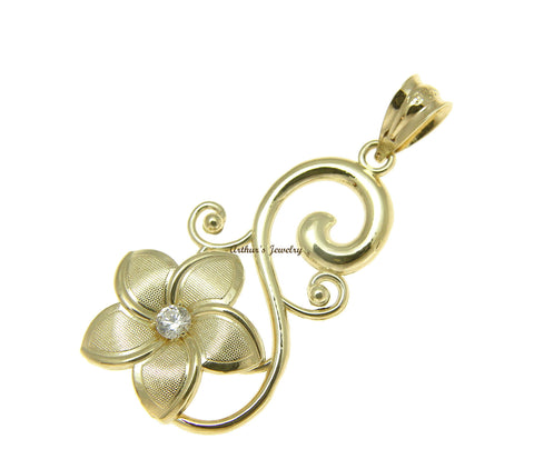 SOLID 14K YELLOW GOLD 15MM HAWAIIAN PLUMERIA FLOWER DESIGN PENDANT