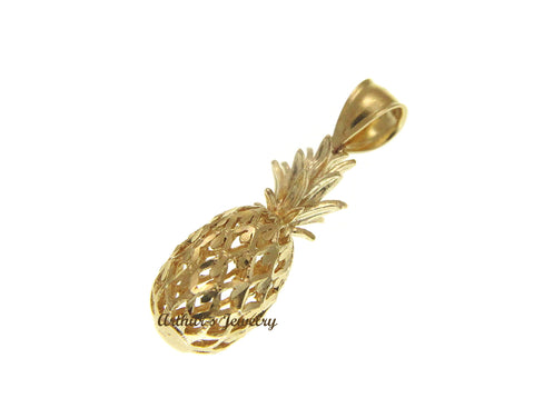 SOLID 14K YELLOW GOLD 3D HAWAIIAN DIAMOND CUT PINEAPPLE CHARM PENDANT 9.9MM