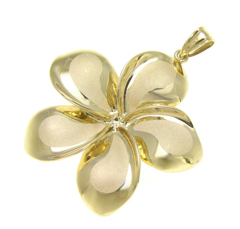 BIG! 34MM SOLID 14K YELLOW GOLD HAWAIIAN FANCY PLUMERIA FLOWER PENDANT