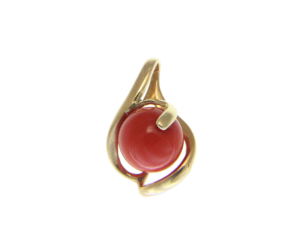 GENUINE NATURAL DEEP PINK CORAL BALL PENDANT SLIDE SOLID 14K YELLOW GOLD