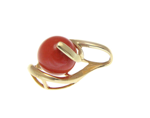 GENUINE NATURAL DEEP PINK CORAL BALL PENDANT SLIDE SOLID 14K YELLOW GOLD