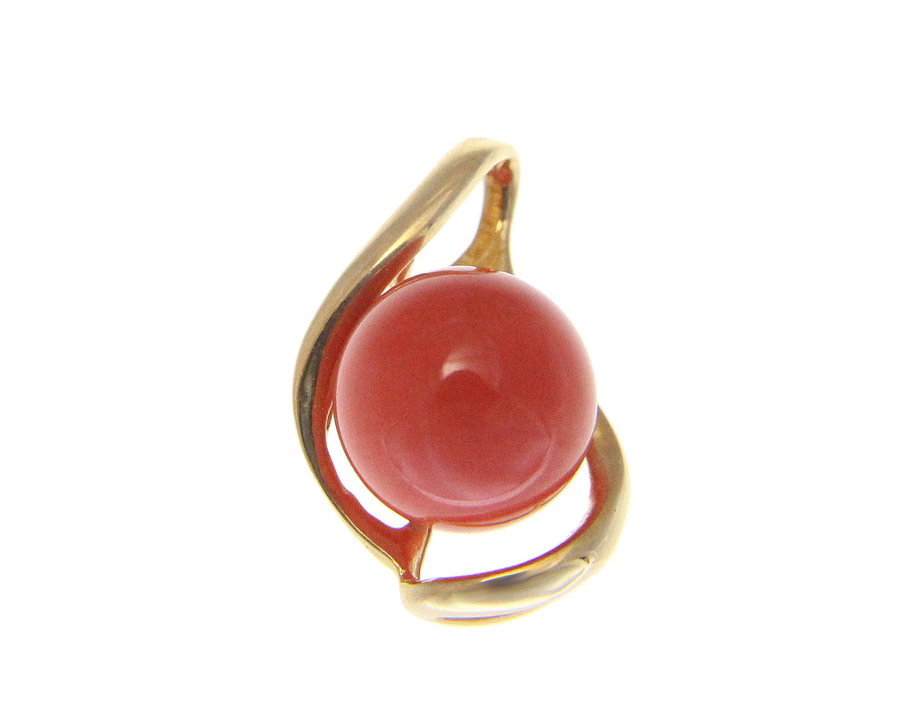GENUINE NATURAL PINK CORAL 10.52MM BALL PENDANT SLIDE SOLID 14K YELLOW GOLD