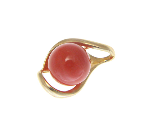 GENUINE NATURAL PINK CORAL 10.52MM BALL PENDANT SLIDE SOLID 14K YELLOW GOLD