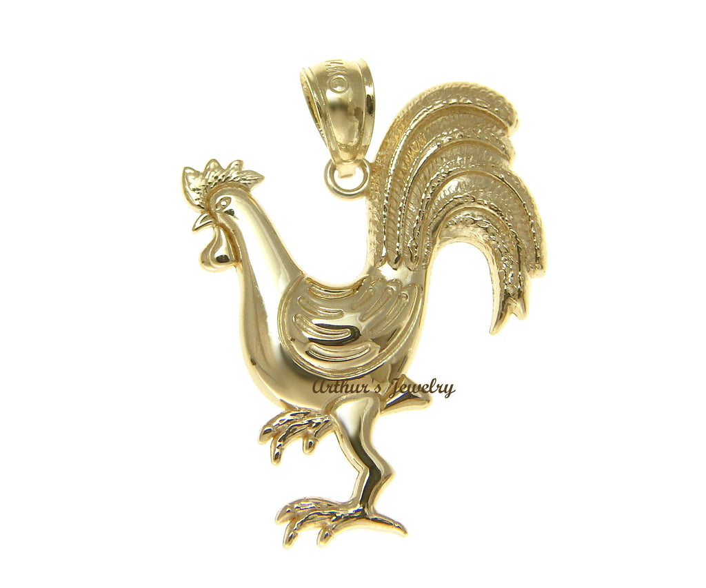 SOLID 14K YELLOW GOLD SHINY ROOSTER CHICKEN CHARM PENDANT 20.70MM