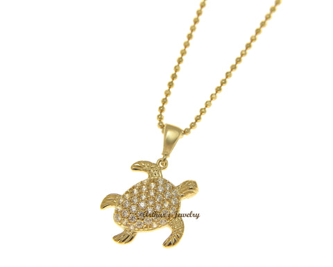SOLID 14K YELLOW GOLD SPARKLY HAWAIIAN SEA TURTLE BLING CZ CHARM PENDANT 13.65MM