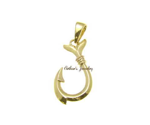 SOLID 14K YELLOW GOLD 2 SIDED SMALL HAWAIIAN FISH HOOK CHARM PENDANT