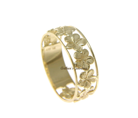 14K SOLID YELLOW GOLD HAWAIIAN FANCY PLUMERIA FLOWER 6.5MM LEI RING