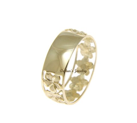 14K SOLID YELLOW GOLD HAWAIIAN FANCY PLUMERIA FLOWER 6.5MM LEI RING