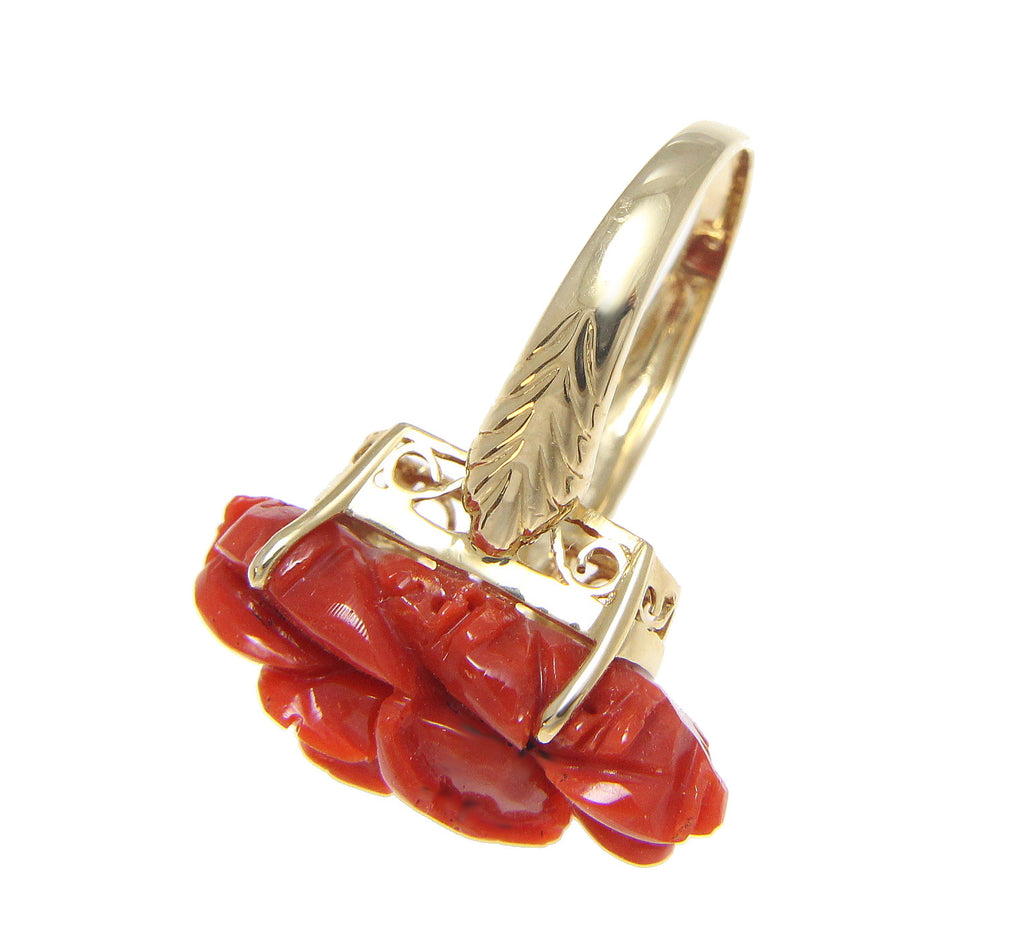 Red Coral Ring in Silver Gold Palted Handmade - Eredi Jovon Venice