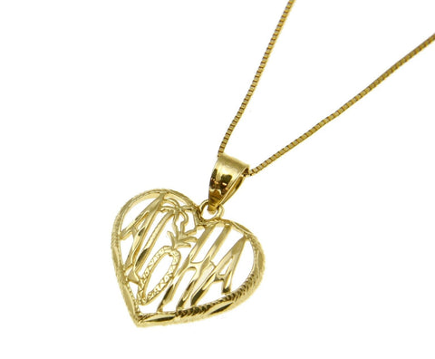 SOLID 14K YELLOW GOLD HAWAIIAN ALOHA PALM TREE PINEAPPLE HEART PENDANT 16.30MM